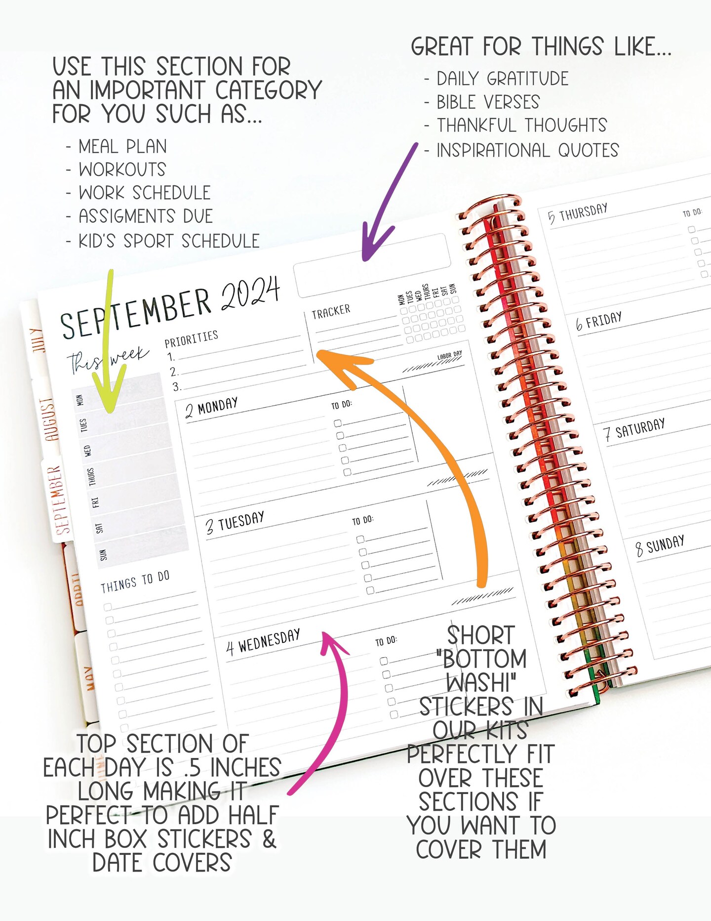2025 Planner - Horizontal Layout, Spiral Bound - "Rainbow Glitz" (#101)