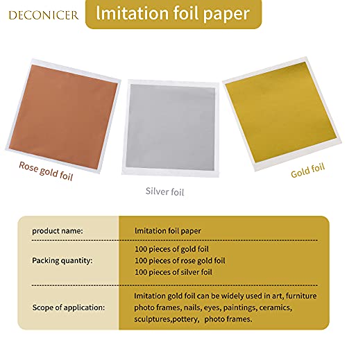 DECONICER 300pcs Imitaion Gold Leaf Sheets for Resin.3 Multi-Color Gold Foil Sheets (Gold,Silver,Rose Gold) are Suitable for Art,Crafts,Resin,Painting,Furniture,Decoration.3.15×3.35 inches.