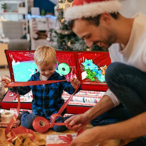 Wrapping Paper Storage Container | Gift Wrap Organizer Under Bed | 41”x14”x6” | Fits 18-24 Rolls Up to 40” | Durable 600D Oxford Material | Box Holder with Pockets for Ribbon, Bows and Accessories (Red)