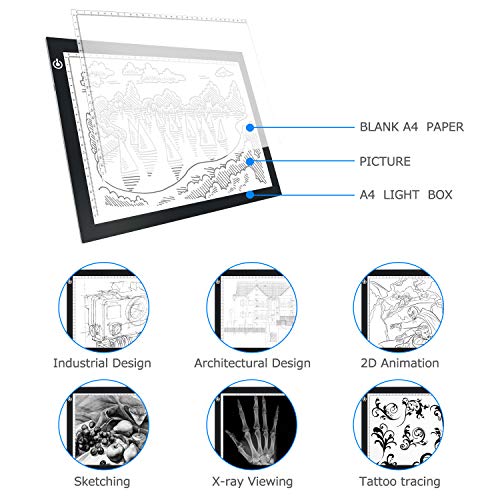 A4 LED Copy Board Light Tracing Box, Ultra-Thin Adjustable USB Power Artcraft LED Trace Light Pad for Tattoo Drawing, Diamond Painting, Streaming, Sketching, Animation, Stenciling