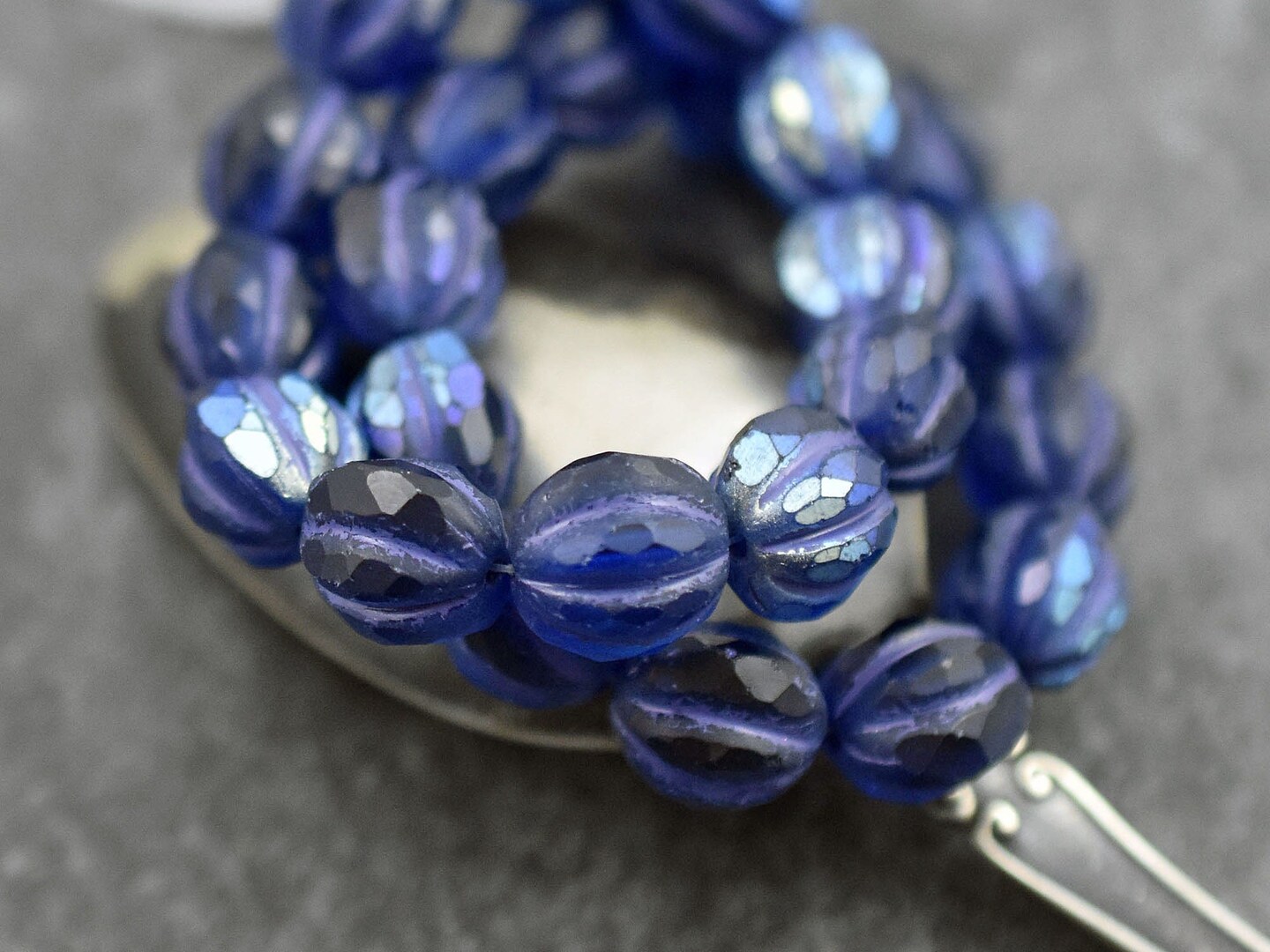 *12* 10mm Purple Washed Matte Pacific Blue AB Faceted Round Melon Beads
