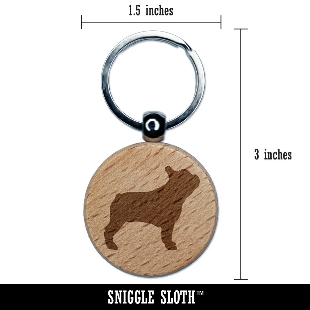 French Bulldog Dog Solid Engraved Wood Round Keychain Tag Charm