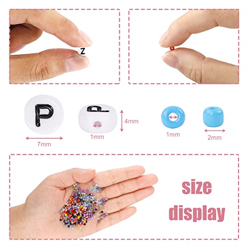 35000 pieces 2mm Glass Seed Beads for Jewelry Making Kit, 250pcs Alphabet Letter Beads, Tiny Beads Set for Bracelets Making, DIY, Art and Craft with Rolls of Elastic String Cord, Charms and Rings