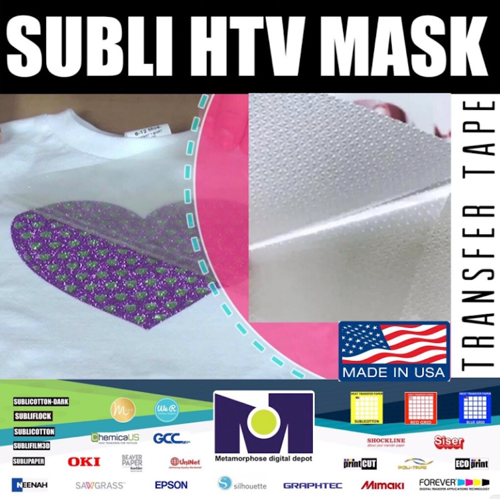 SUBLI HTV MASK&#x2122; 8&#x201D;x9&#x201D;- 25 SHEETS For Sublimation HTV Vinyl - Transfer Tape USA