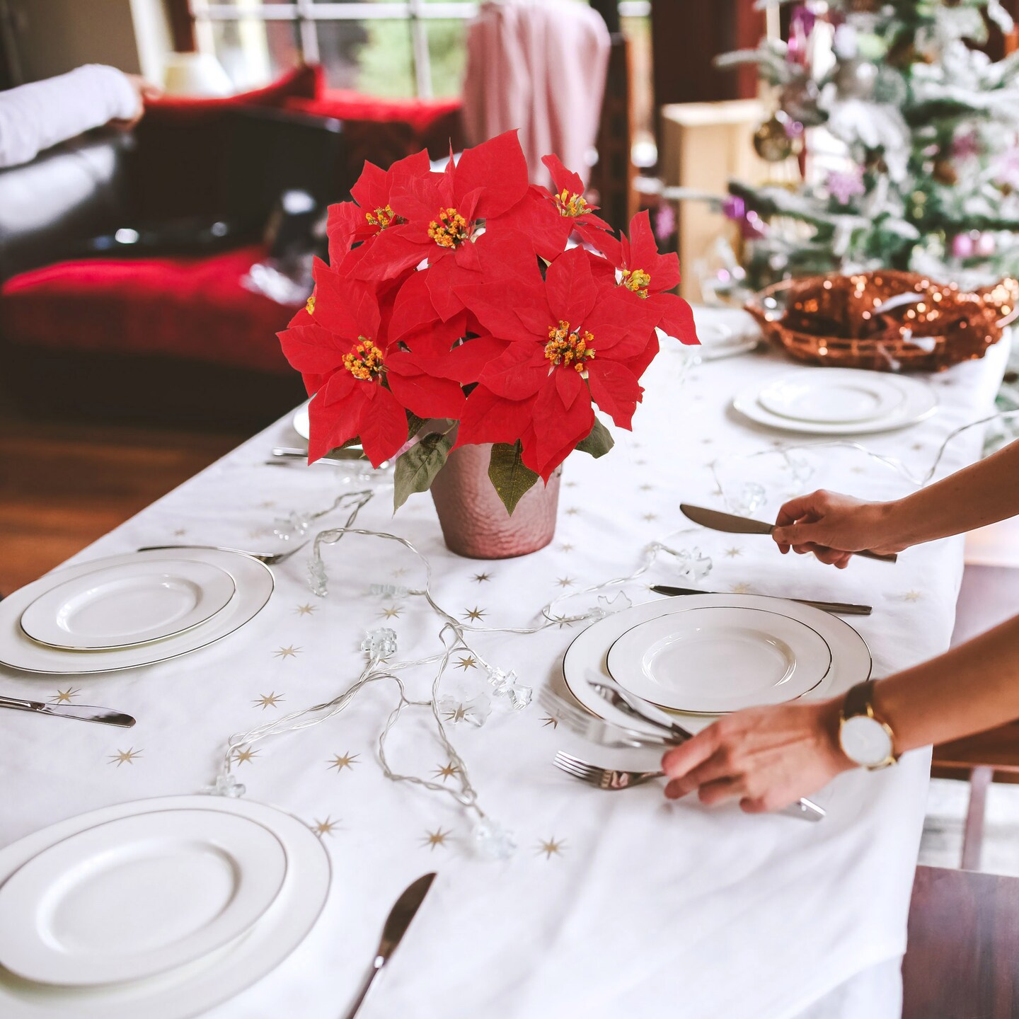 Red Velvet Poinsettia Bush with 7 Lifelike Silk Blooms | 20-Inch | Indoor/Outdoor Use | Festive Holiday Decor | Christmas Bushes | Home &#x26; Office Decor (Set of 2) - 2024 Christmas Collection, Floral Home by Artificial Flowers