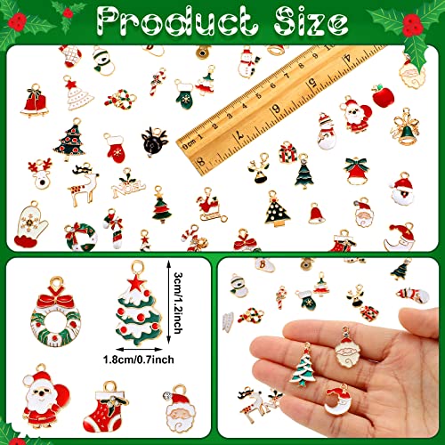 100 Pieces Cute Christmas Charms Pendants Xmas Santa Claus Pendants Mini Alloy Charms DIY Reindeer Pendants Snowman Charms for Necklace Bracelet Earrings Crafting Decoration Supplies