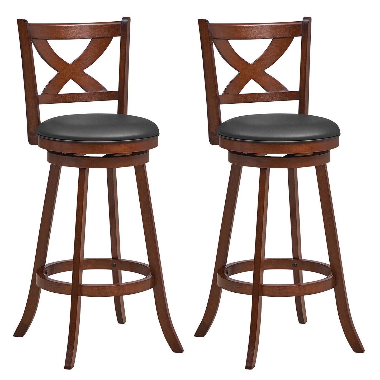 2 Pieces Classic Swivel Bar Stool Set with X-shaped Open Back