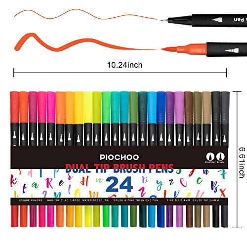 24 Colored Markers,Dual Brush Marker Pens,Fine Point and Brush Tip for Kids Adult Coloring Books Bullet Journals Planners,Note Taking Coloring Writing