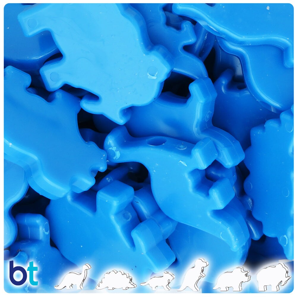 BeadTin True Blue Neon Bright 30-40mm Dinosaur Plastic Pony Beads (4oz)