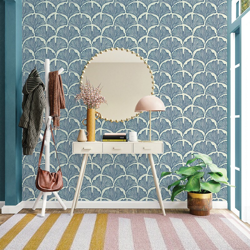 Tempaper Feather Palm by Novogratz Peel and Stick Wallpaper Waverly Blue