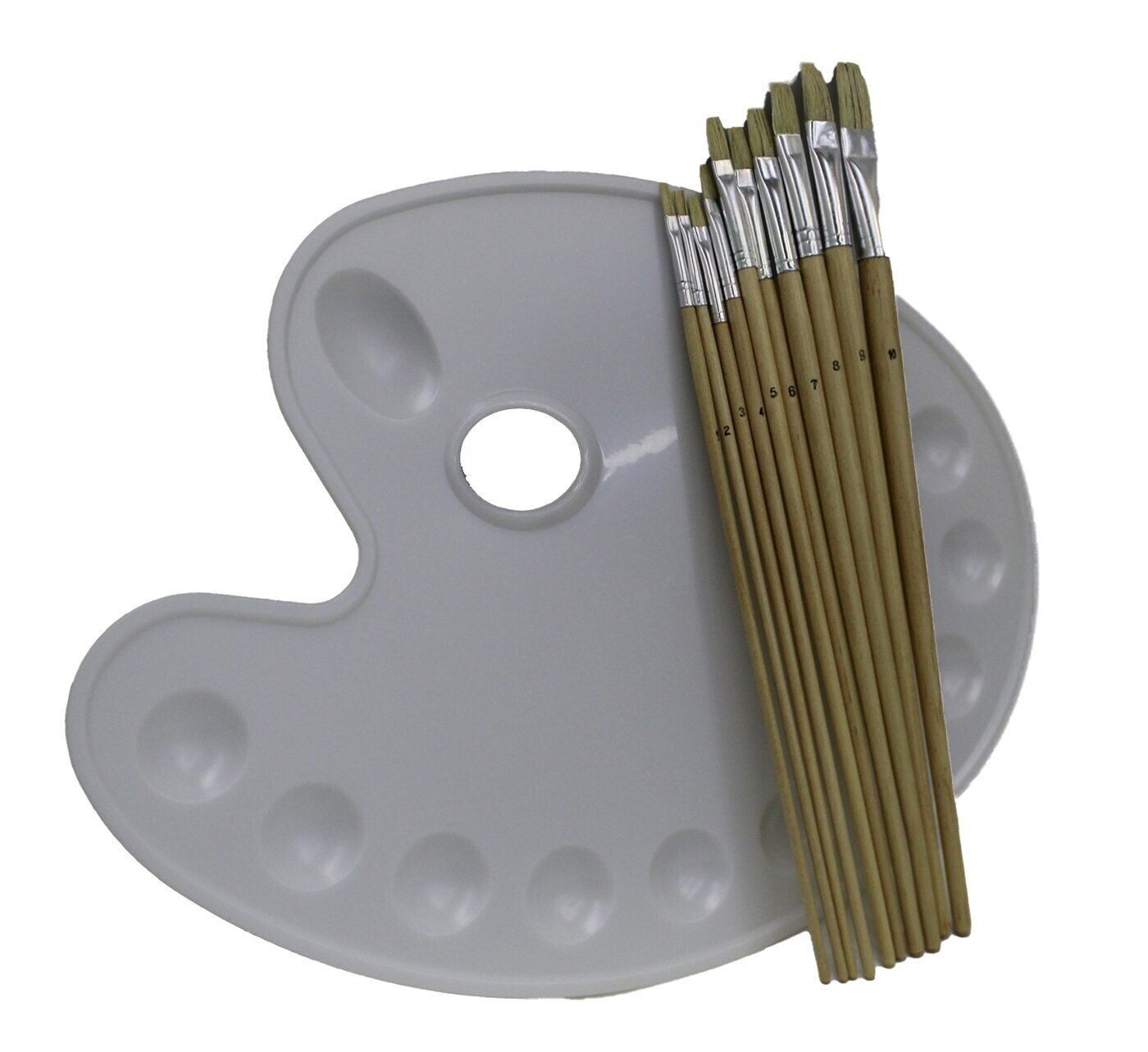10-Piece Wood Handle Paintbrush + Palette Combo Set with Paint Tray
