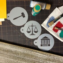 Law and Justice Cookie Stencil | C995 by Designer Stencils | Cookie Decorating Tools | Baking Stencils for Royal Icing, Airbrush, Dusting Powder | Reusable Plastic Food Grade Stencil for Cookies | Easy to Use &#x26; Clean Cookie Stencil