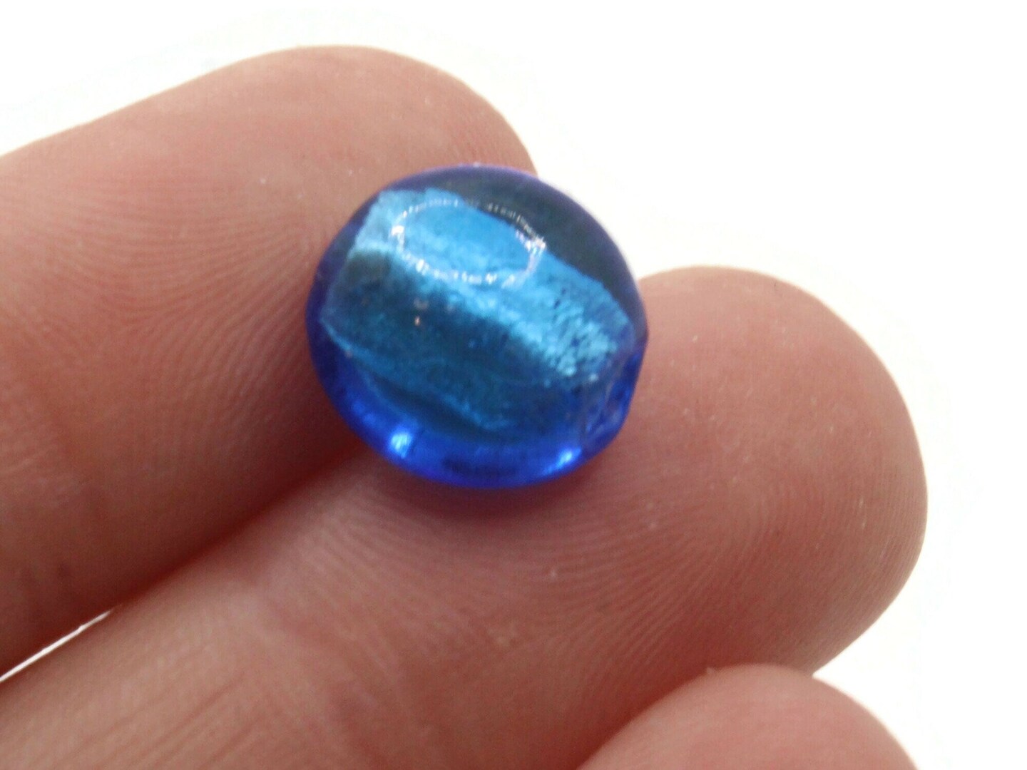 8 12mm Blue Lampwork Glass Puffed Coin Beads