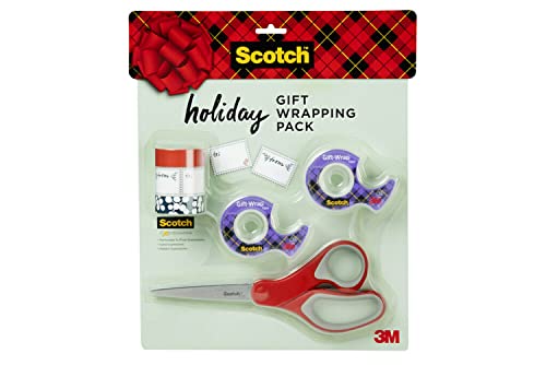 Scotch Gift Wrap Tape Kit, Wrapping/Art Supplies Set with Cute Washi Tape, To/From Labels, Sharp Scissors for Office, and Scotch Tape for Gift Wrapping, Scrapbooking, and Journaling