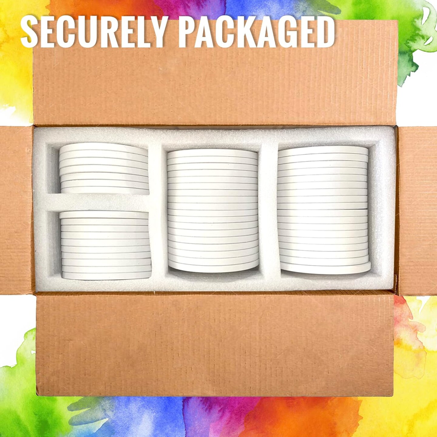 50 Blank Ceramic Tiles for Coasters and Mosaics - Round Ceramic White Tiles (Unglazed) with Cork Backing Pads for Use With Alcohol Ink or Acrylic Pouring