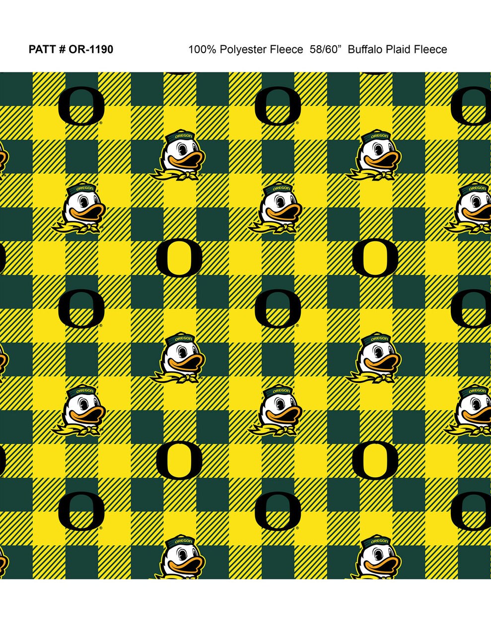 Sykel Enterprises-University of Oregon Fleece Fabric-Oregon Ducks Buffalo Plaid Fleece Blanket Fabric-Sold by the yard