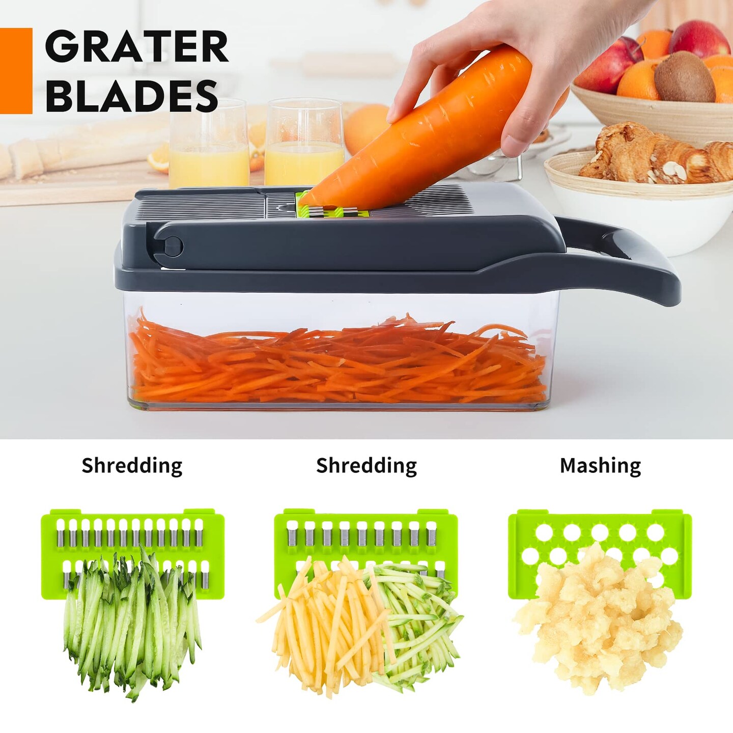 Vegetable Chopper, Pro Onion Chopper, Multifunctional 13 in 1 Food Chopper, Kitchen Vegetable Slicer Dicer Cutter,Veggie Chopper With 8 Blades,Carrot and Garlic Chopper With Container (Gray)