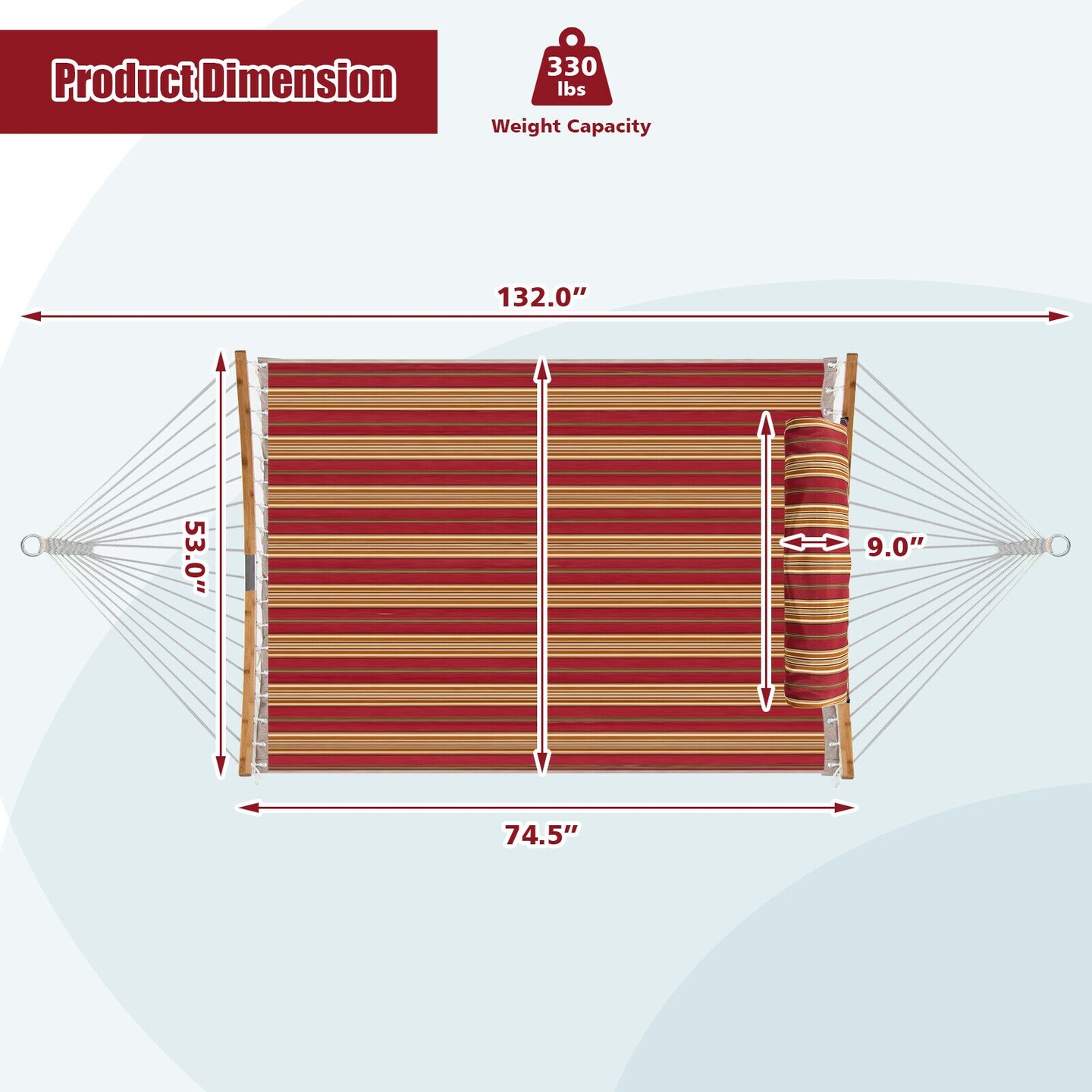 2-Person Outdoor Hammock with Pillow &#x2013; Polyester Fabric, Bamboo Spreader Bars