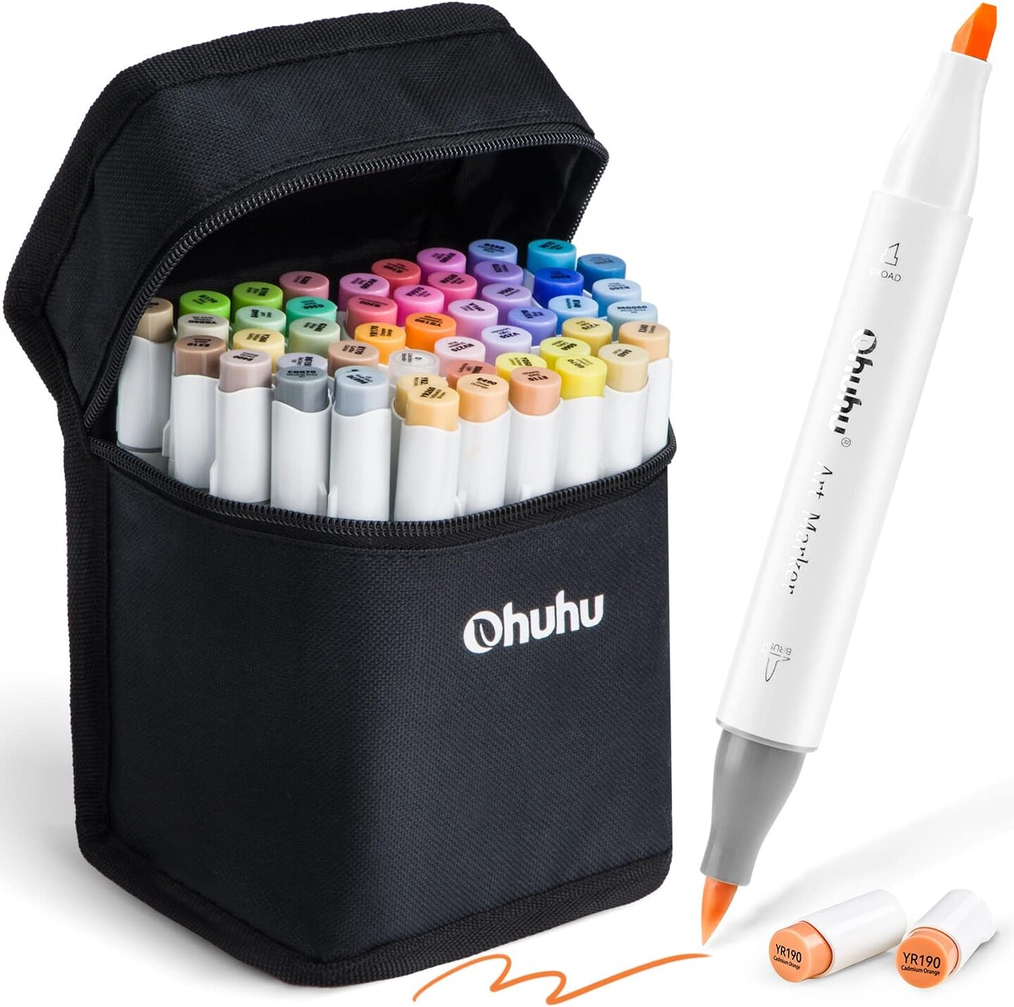 Ohuhu Alcohol Brush Markers 48 Mid-tone Colors- Double Tipped Alcohol Based Art Marker Set for Artists Adults Coloring Sketch Illustration- Brush &#x26; Chisel Dual Tips- Honolulu- Refillable