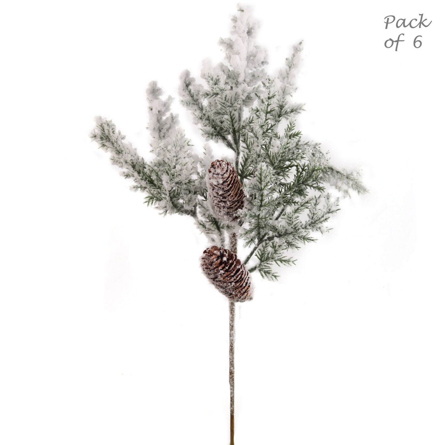 Set of 6: Snow Covered Pine Picks with Lifelike Brown Pine Cones, 20-Inch, Festive Holiday Decor, Christmas Picks, Home & Office Decor