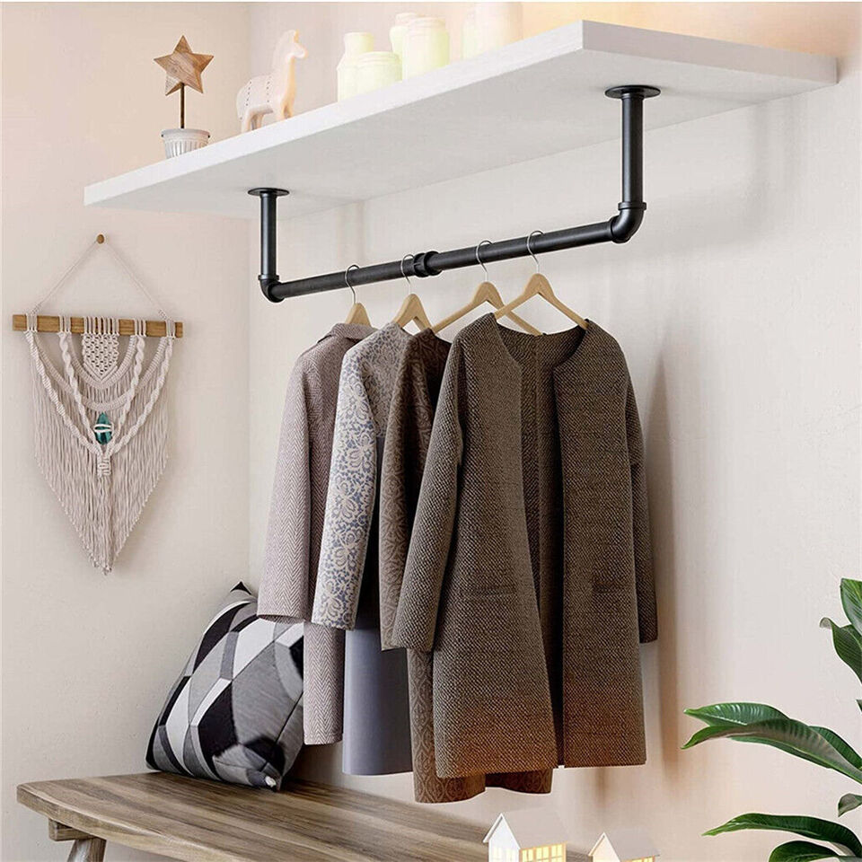 Wall Mount Garment Clothes Closet Storage Rack Hanging Rail.