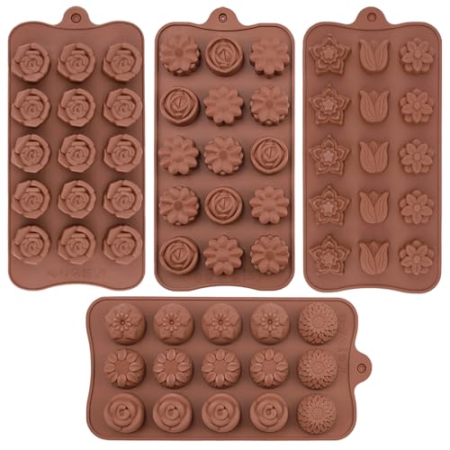 JOERSH Silicone Chocolate Molds for Fat Bombs Snacks &#x26; Truffles, 4PCS Flower Shape Silicone Molds Caramel Hard Candy Mold (11 Different Flowers)