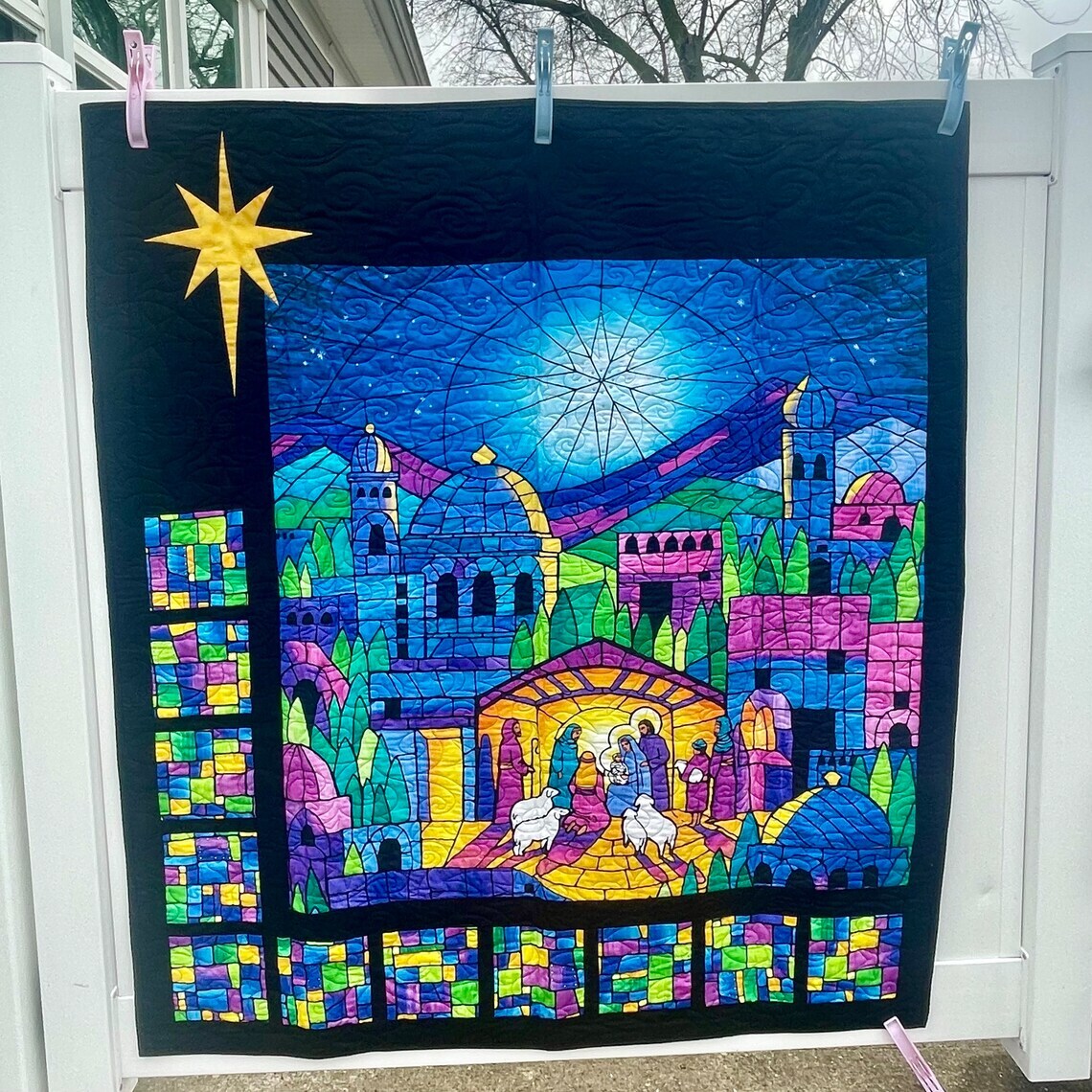 Christmas Nativity Scene Quilt, Unique Nativity Set Wall Art, Baby