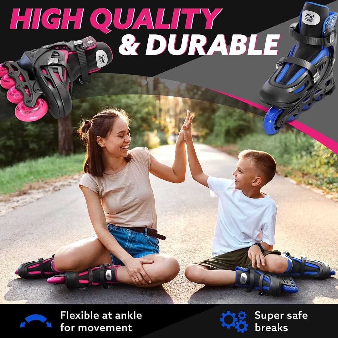 High Bounce Inline Skates for Girls and Boys, Roller Skates with Gel Wheels Adjustable Sizing for Adults and Kids, Inline Skates for Adult Female, Male, Lightweight Roller Skates