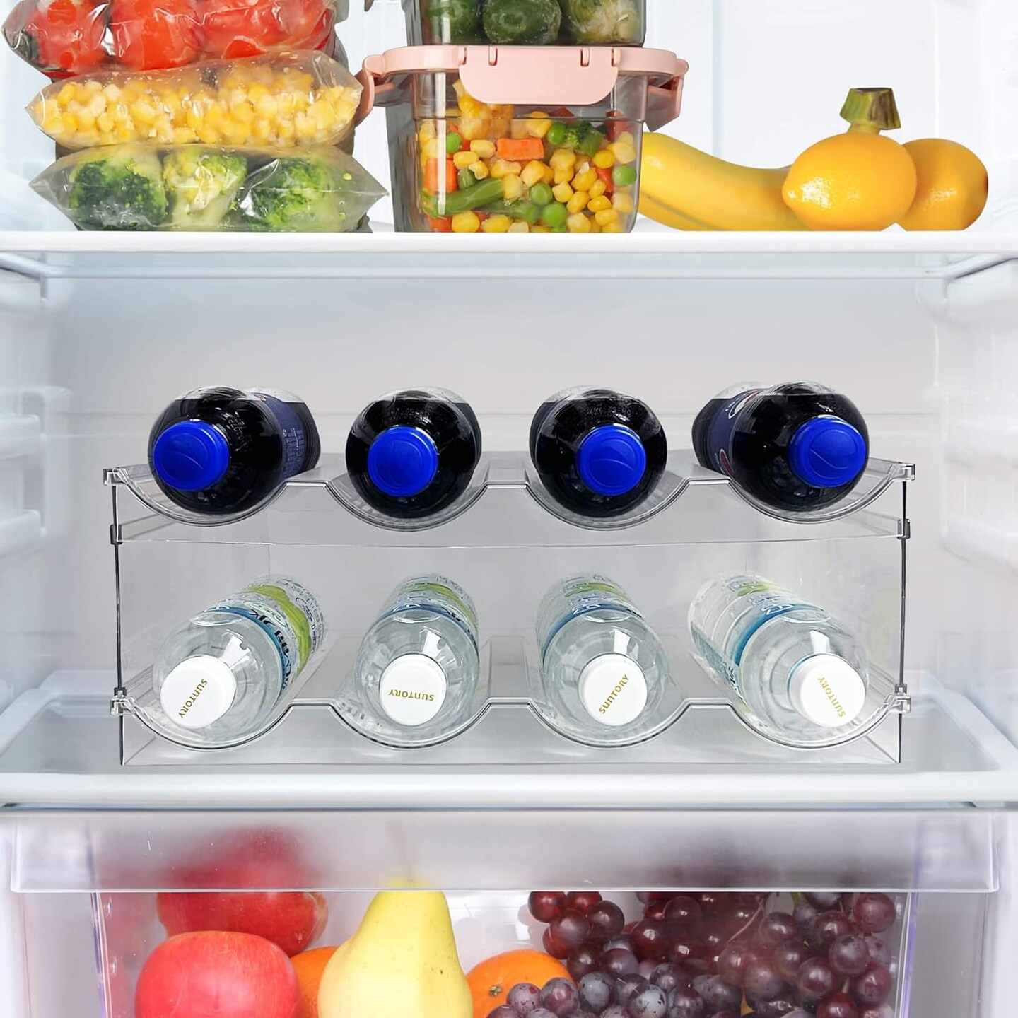 Water Bottle Organizer, Stackable Kitchen Home Pantry Organization and Storage Shelf, Plastic Water Bottle Holder for Fridge Cabinet Organizer and Storage, Tumbler Travel Mug Cup Organizer