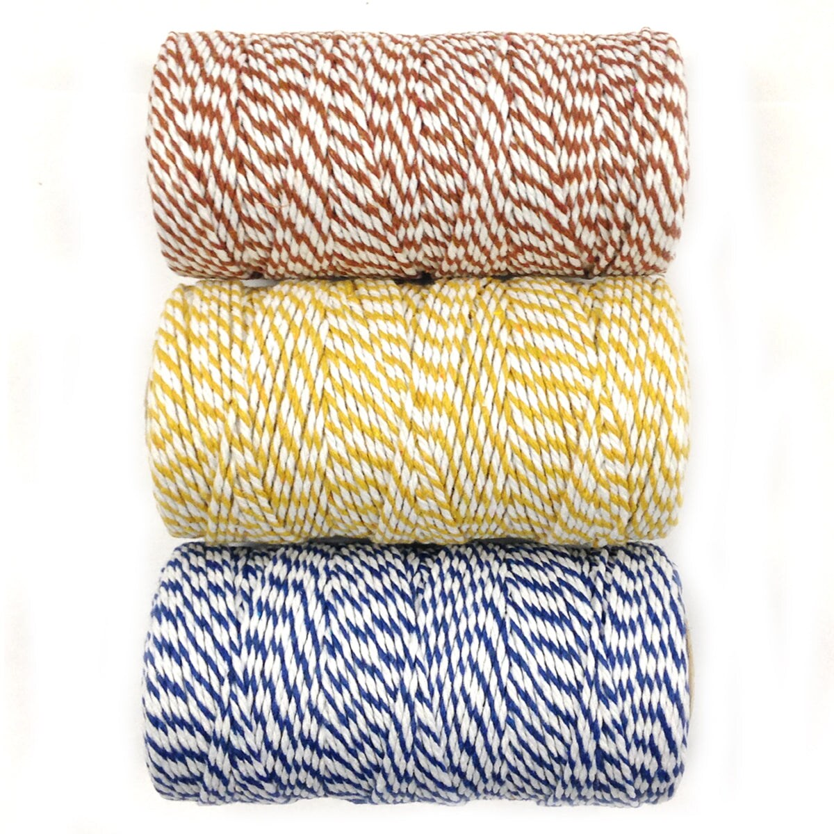 Wrapables Cotton Baker&#x27;s Twine 12ply 330 Yards (Set of 3 Spools x 110 Yards) for Gift Wrapping, Party Decor, and Arts and Crafts (Brown, Dark Yellow, Navy)