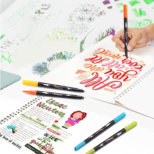 48 Color Duo Tip Pens Art Markers Set,96 Nibs Fine and Brush Tip for Adult Coloring Book Journaling Note taking Lettering Calligraphy Drawing Pens Supplies