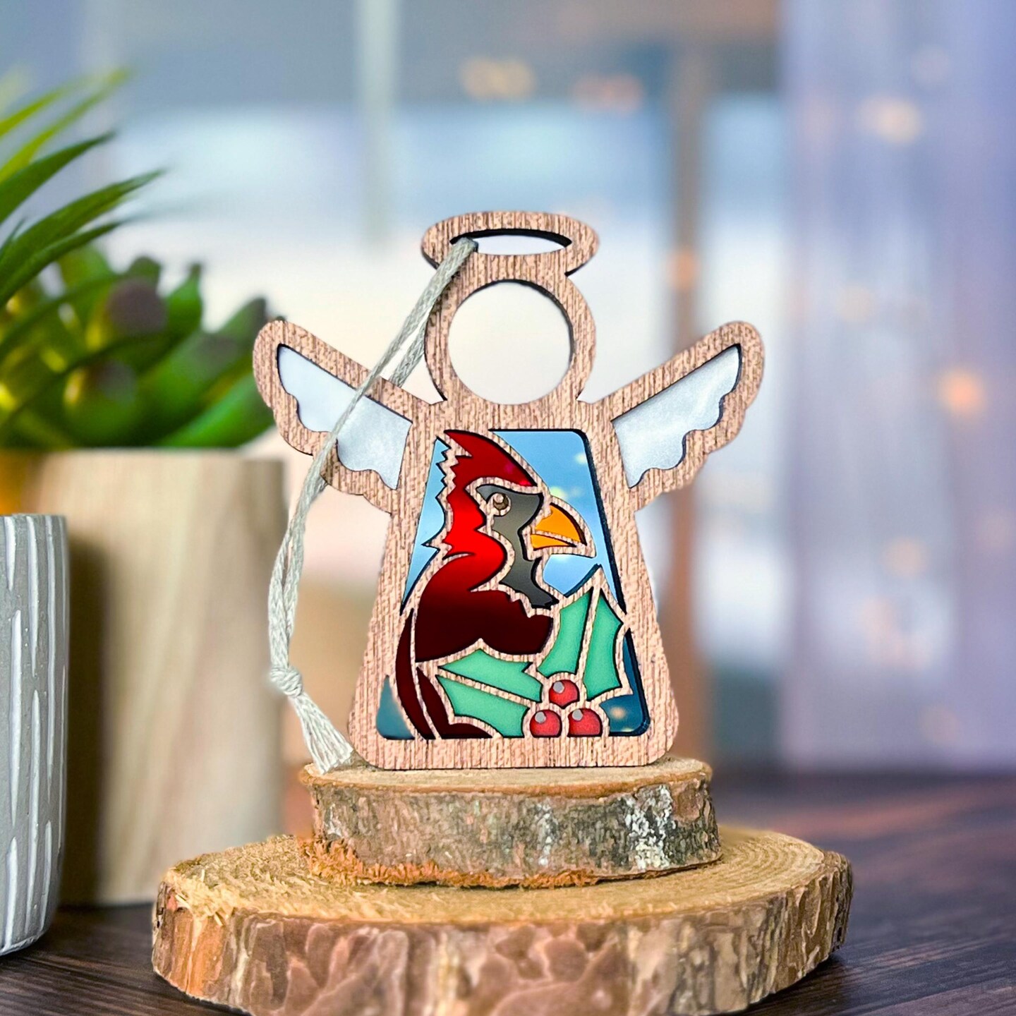 3.5&#x22; Winter Cardinal Ornament - Handcrafted in Texas - Mother&#x27;s Angels&#xAE; Figurine - Mother&#x27;s Day Gifts
