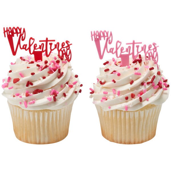 Happy Valentine&#x27;s Day Script DecoPics&#xAE; Cupcake Decoration, 12ct