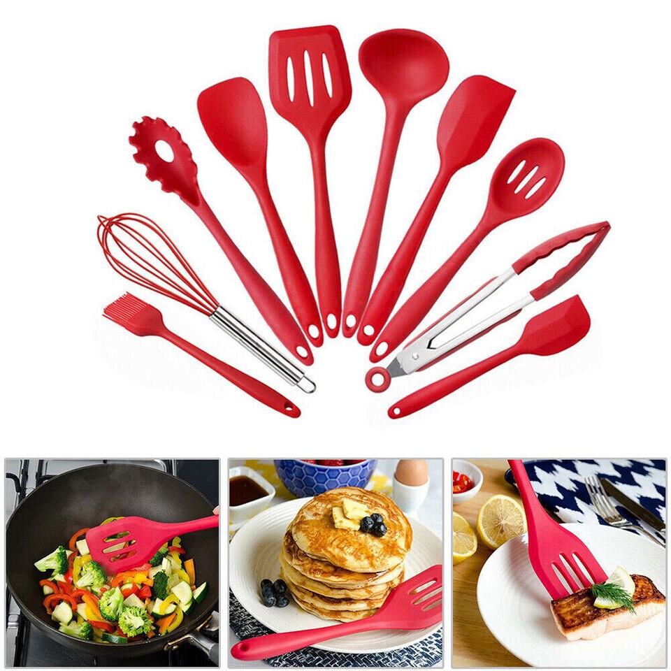 10pcs Silicone Cooking Kitchen Utensil Set Serving Tools Heat Resistant