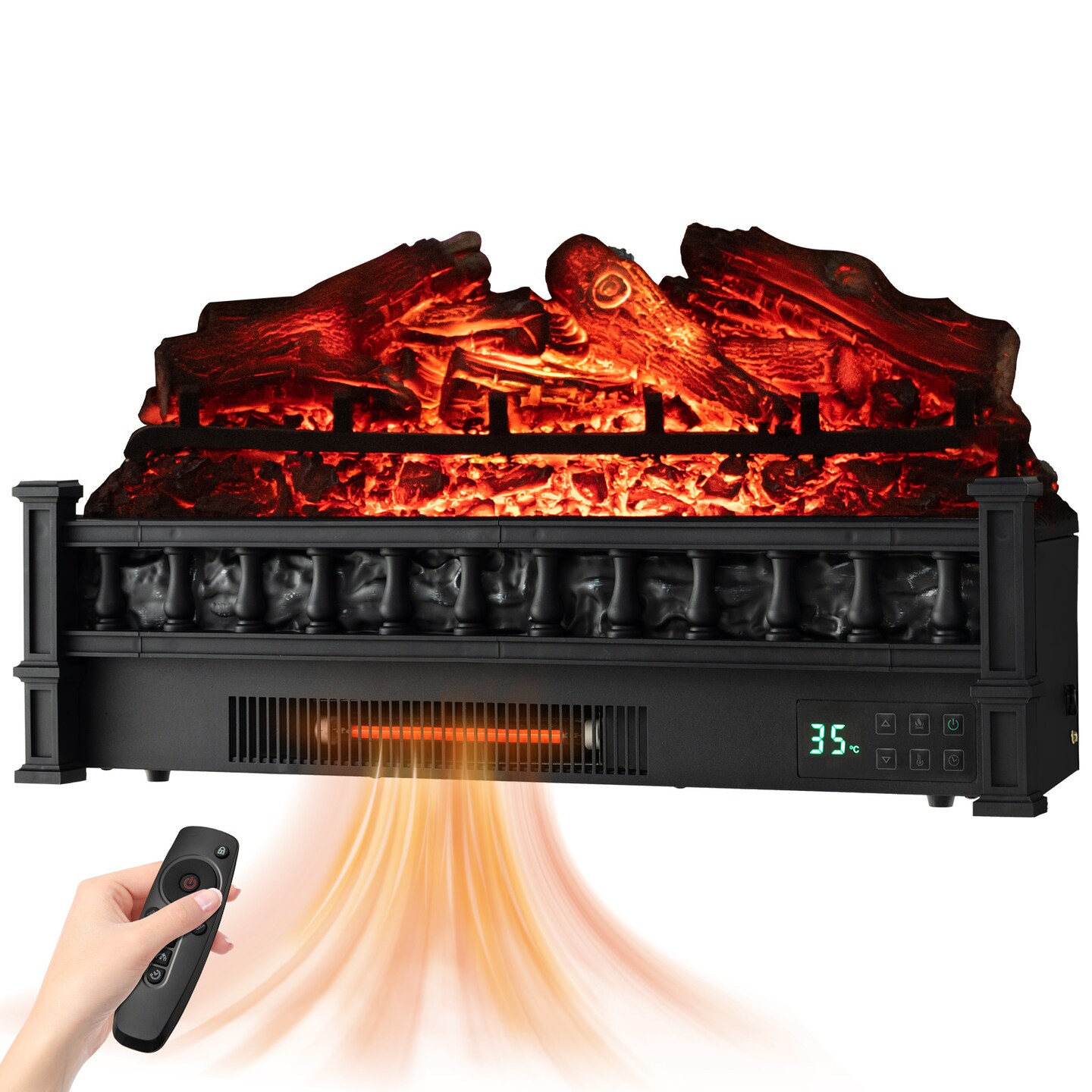 Electric Fireplace Heater with Remote Control and Realistic Lemonwood Ember Bed