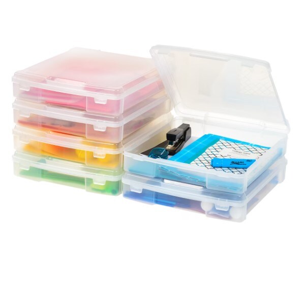 6 Pack Thick Portable Plastic Scrapbook Paper Storage Cases With Built-in Handle, Clear