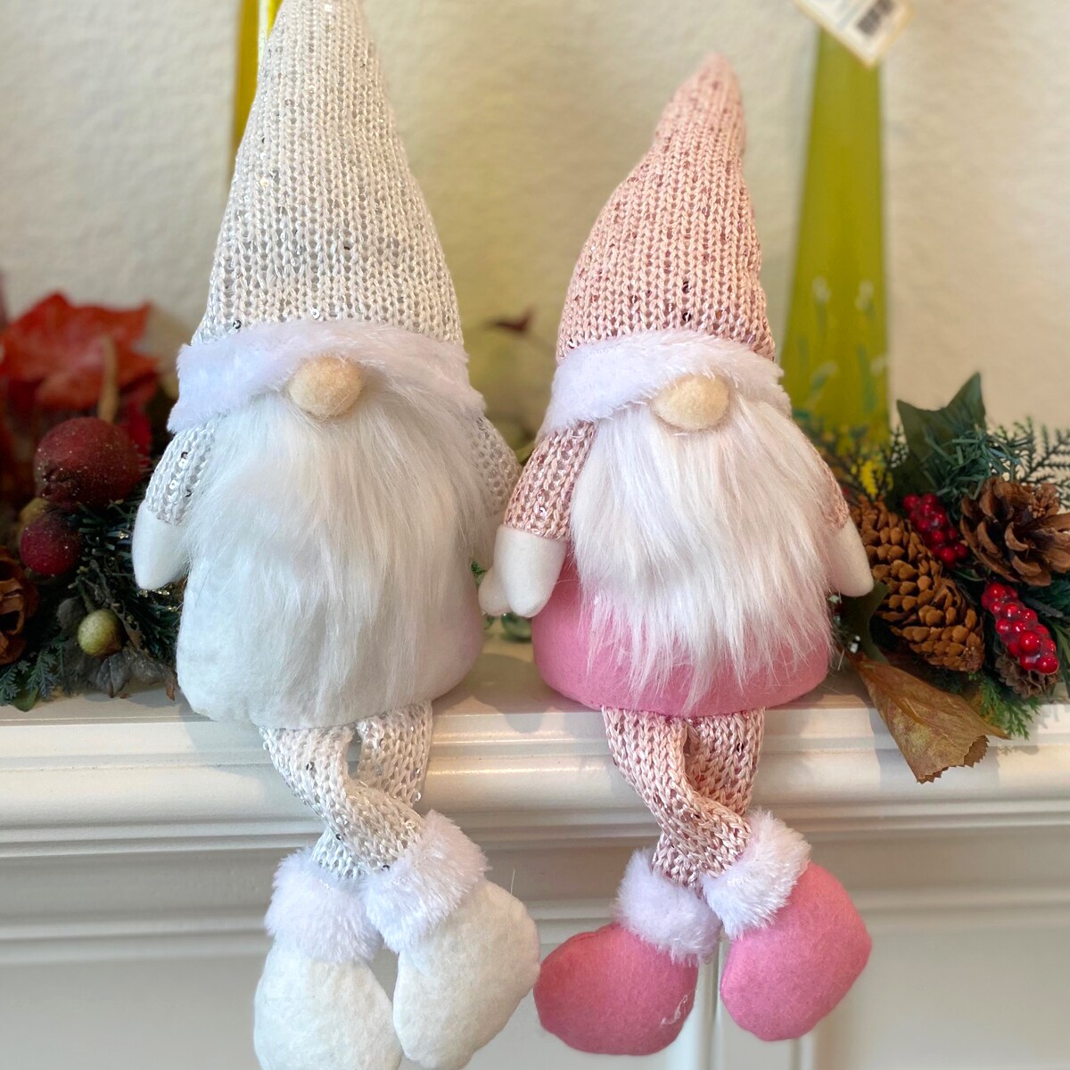 Wrapables Pink And White Sitting Gnome Dolls For Tabletop And Holiday Decorations Set Of 2 8091