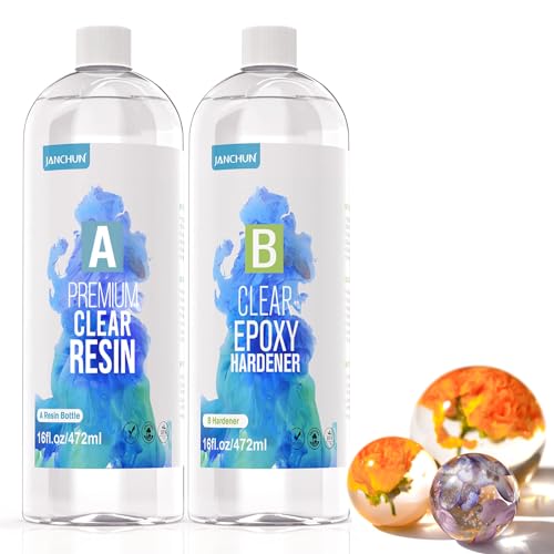 Epoxy Resin Crystal Clear Kit 32 Oz Resin and Hardener Non Toxic Casting Resin  Kit for Beginners Coating Arts Crafts DIY Jewelry Making River Tables