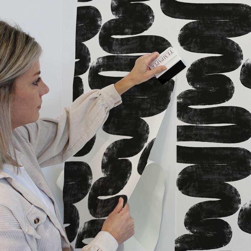 Tempaper Wiggle Room by Bobby Berk Peel and Stick Wallpaper White/Black
