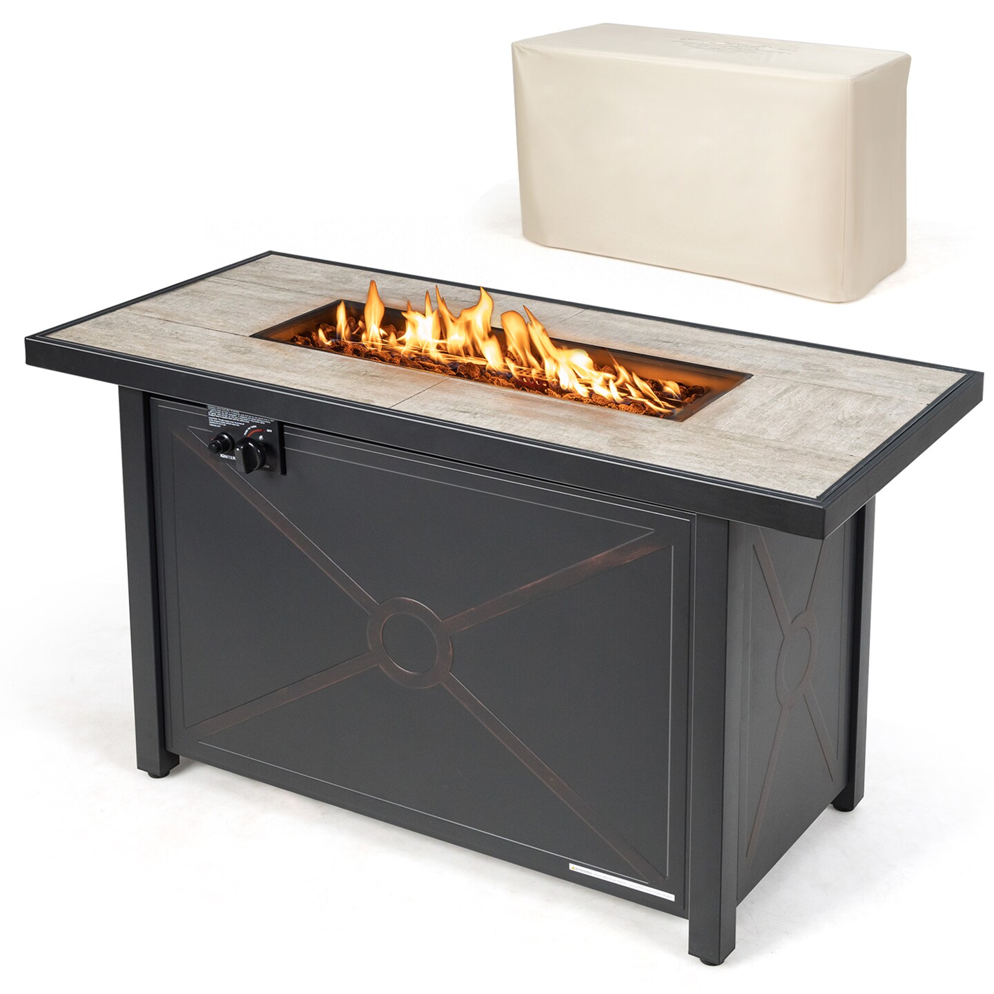 Black 42 Inch Propane Fire Pit Table 60000 BTU with Ceramic Tabletop