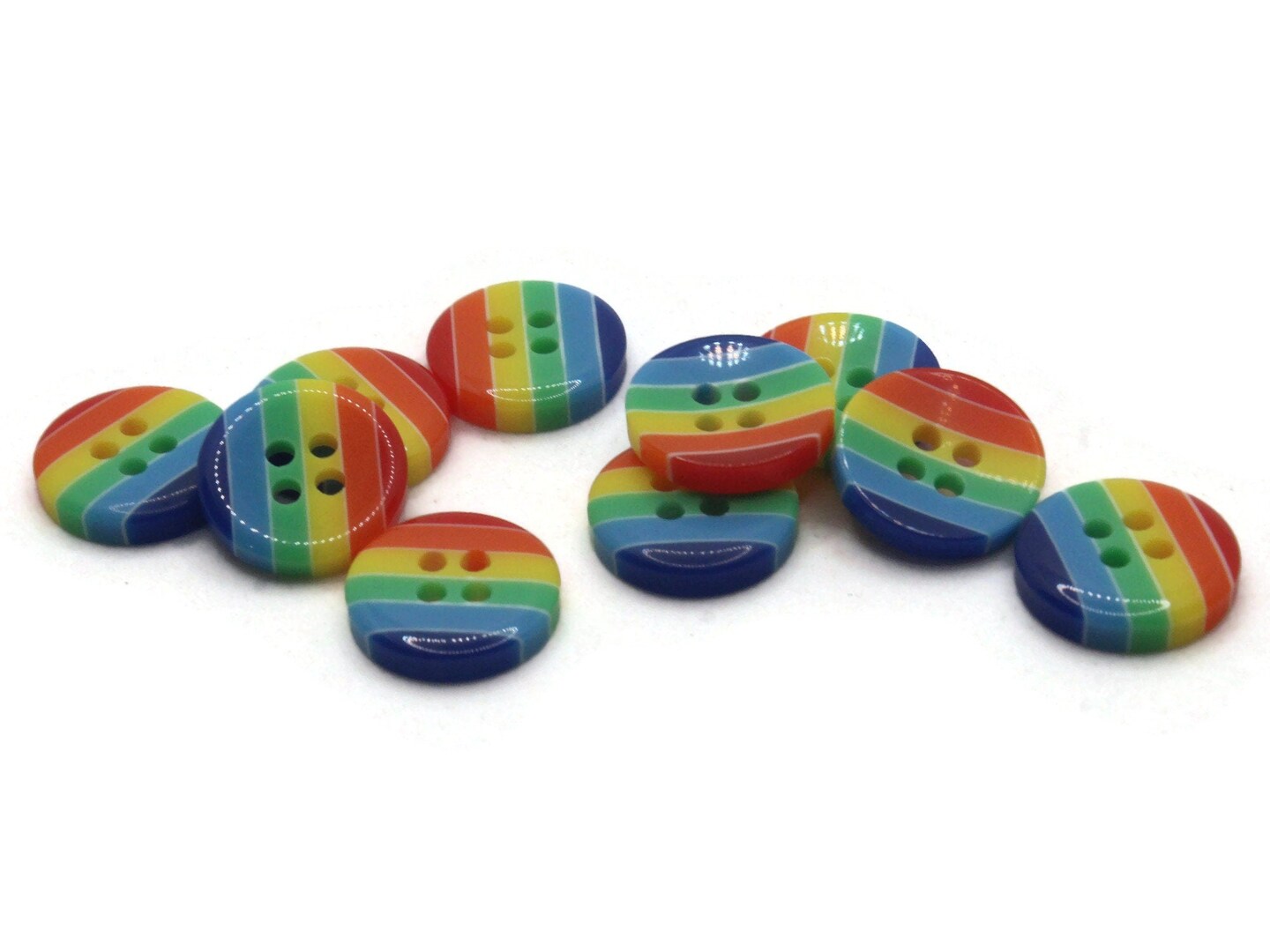 10 13mm Rainbow Striped Resin Flat Round Plastic Four Hole Buttons