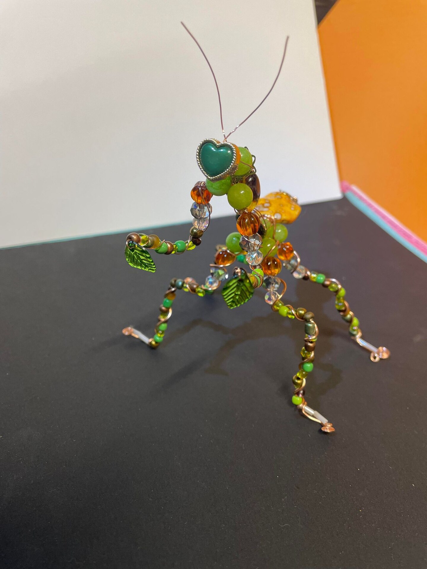 Praying Mantis Handmade beaded wire wrapped copper home decor