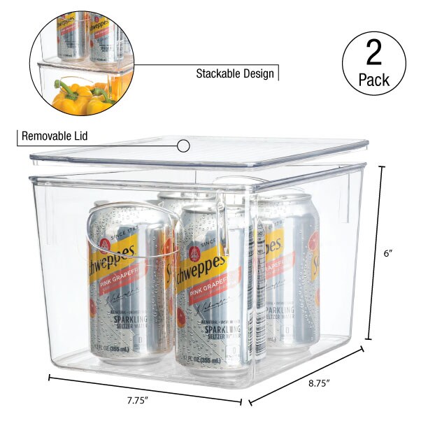 Sorbus Medium Plastic Storage Bins with Lids - for Kitchen Organization, Pantry Organizers and Storage, Fridge Organizer, Cabinet Organizer, Refrigerator Organizer Bins - Clear Storage Bins (2 pack)