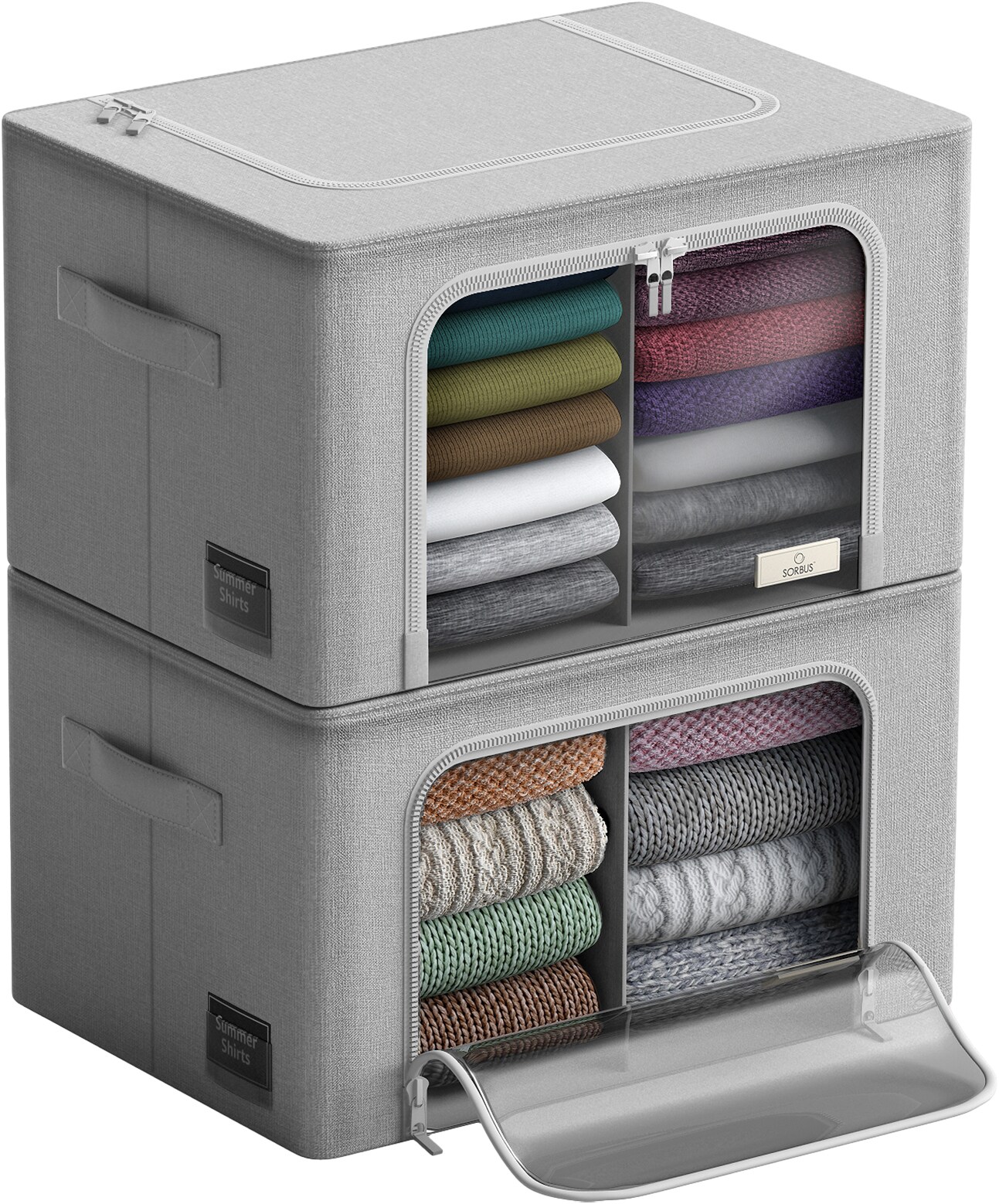 Sorbus Foldable Storage Bin Set with Divided Interior, Large Clear Window & Carry Handles - (Two Sections)