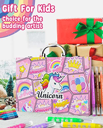 Art Supplies for Kids - Unicorn Art Set - Painting, Drawing Art Kit with Washable Markers, Double-Tip Pens, Coloring Book, Sketch Pad - Beginners Art Case Gift for Girls (Age 3-12)