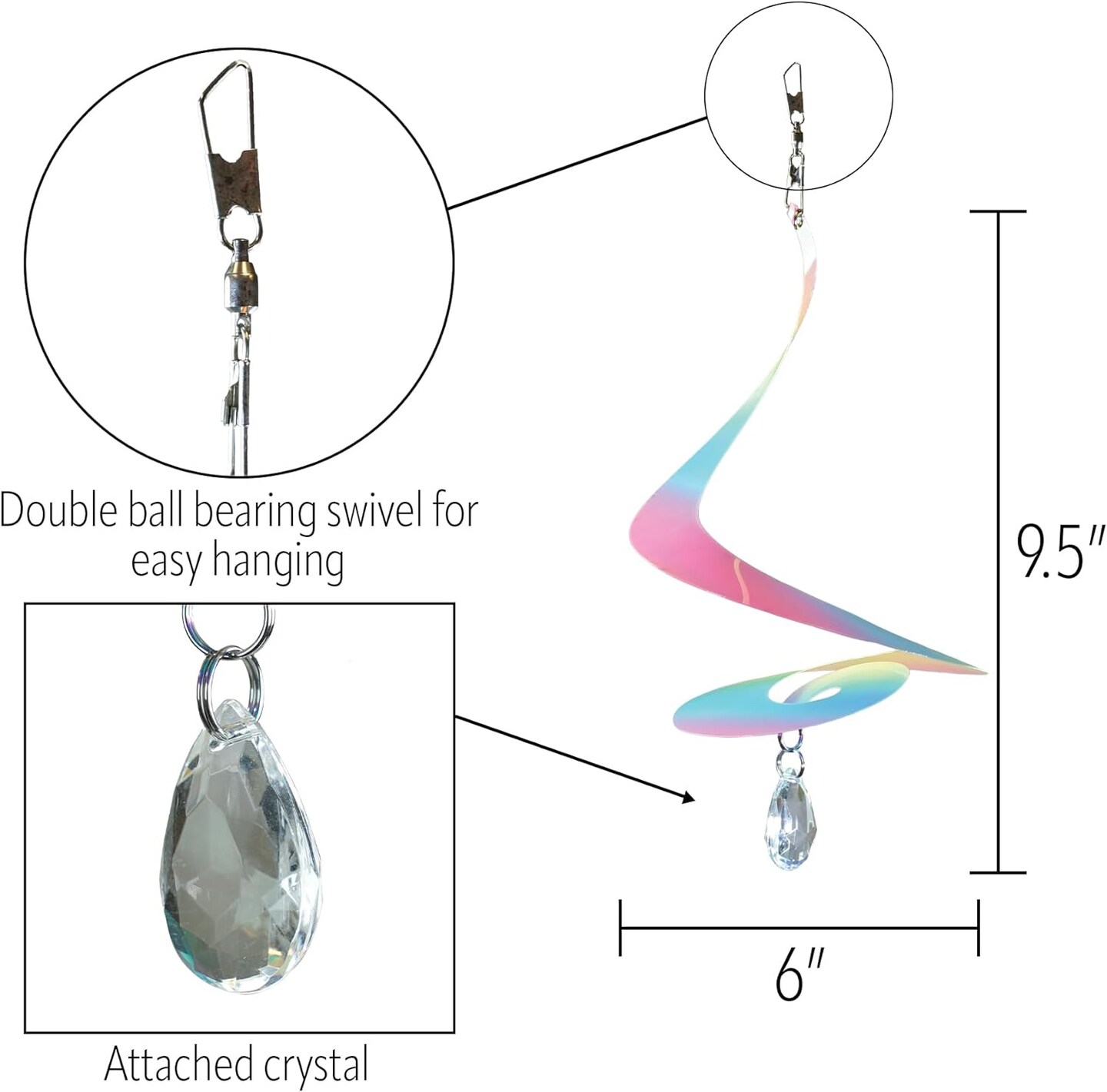8-inch Striped Iridescent Tear Drop Curlie with Crystal Spinner