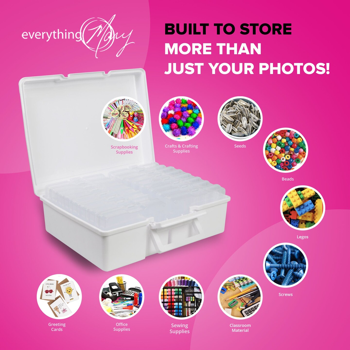 4&#x22; x 6&#x22; Photo Storage Box, White - 16 Inner Organizer Cases