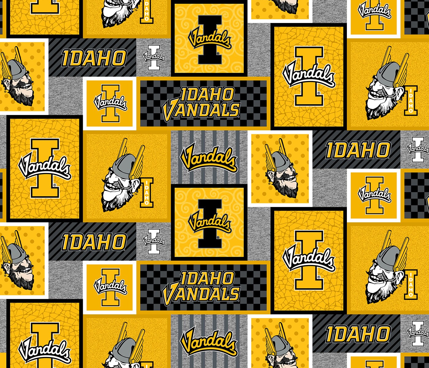 Sykel Enterprises-University of Idaho Fleece Fabric-Idaho Vandals College Patch Fleece Blanket Fabric-Sold by the yard