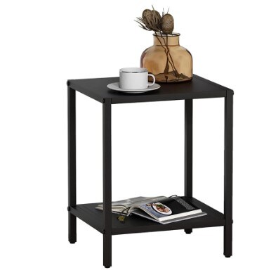Sturdy Durable Bedside Table Easy to Clean Black Metal Nightstand - 2 Shelf Multipurpose End Table Function Compliant As a nightstand, end table, or side table (in black).
