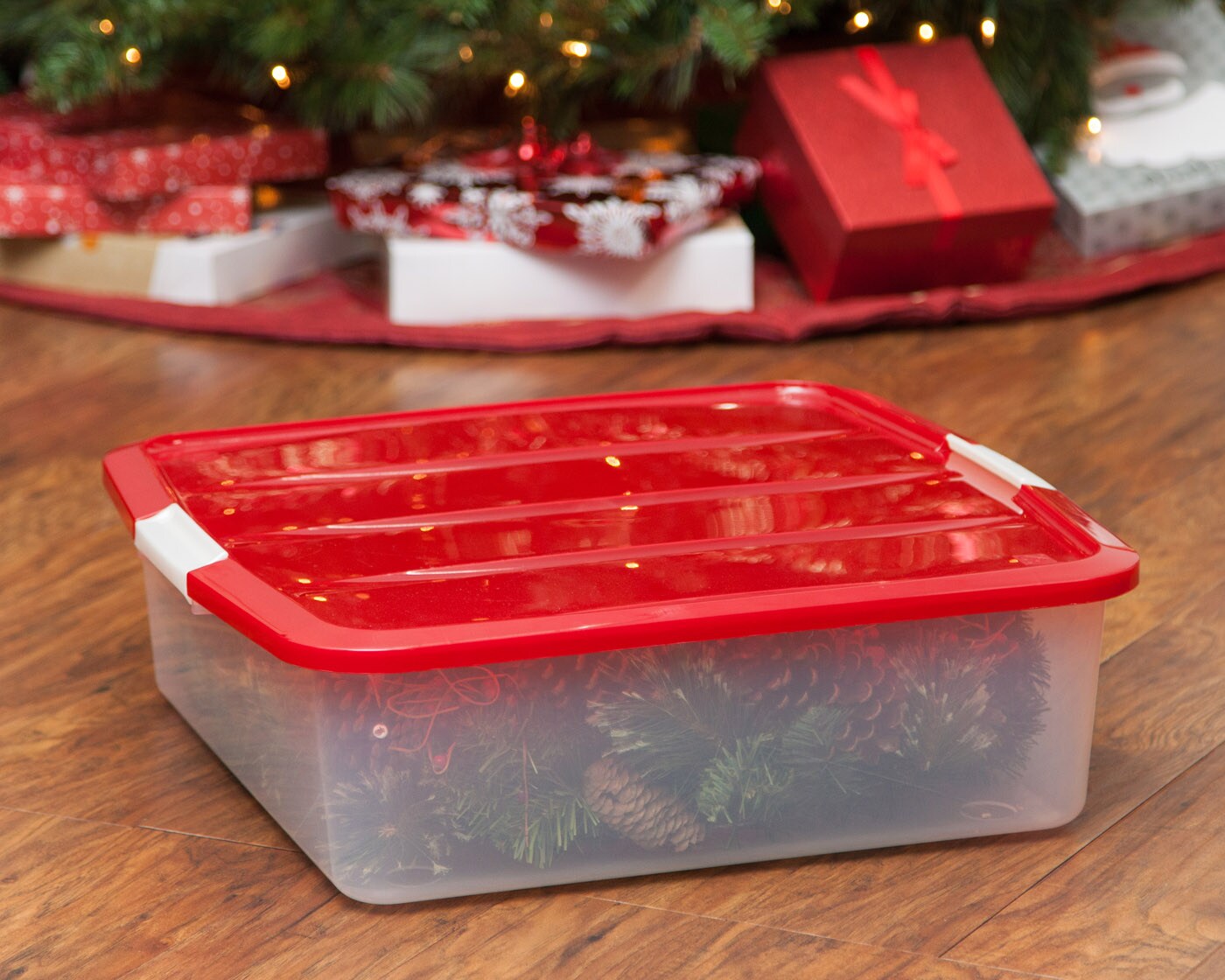 IRIS USA 33qt 3Pack Holiday Wreath Storage Container Box with Lid,  Clear/Red in 2023